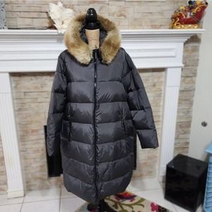 MICHAEL Kors steel Grey maxi long Faux fur hooded puffer coat plus size 2X new!!